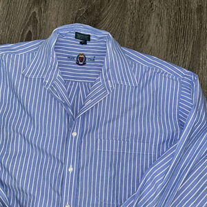 Hunt Club 16.5 34/35 Blue Striped 100% Cotton Button Down Long Sleeve Shirt